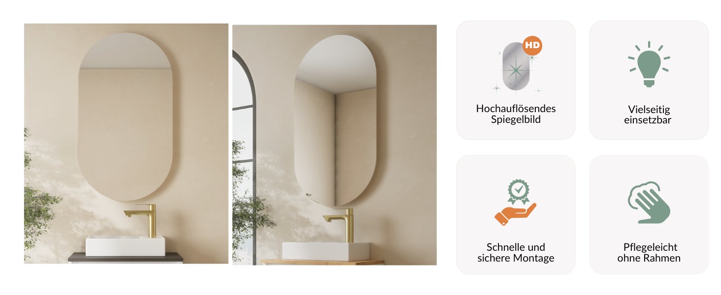 Rahmenloser Spiegel ohne Licht