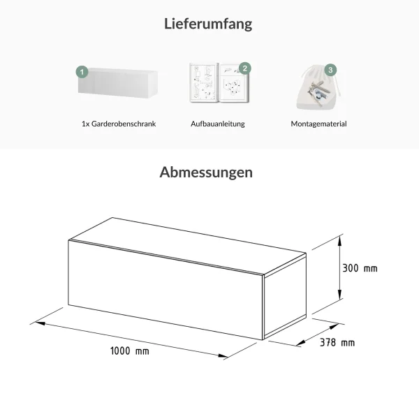 Flur Möbel Garderobe Hängeschrank 100cm weiß