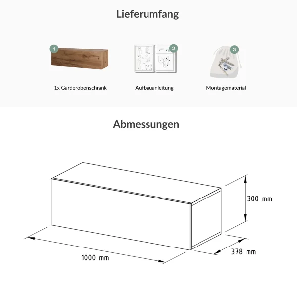 Flur Möbel Garderobe Hängeschrank 100 cm Gold Eiche