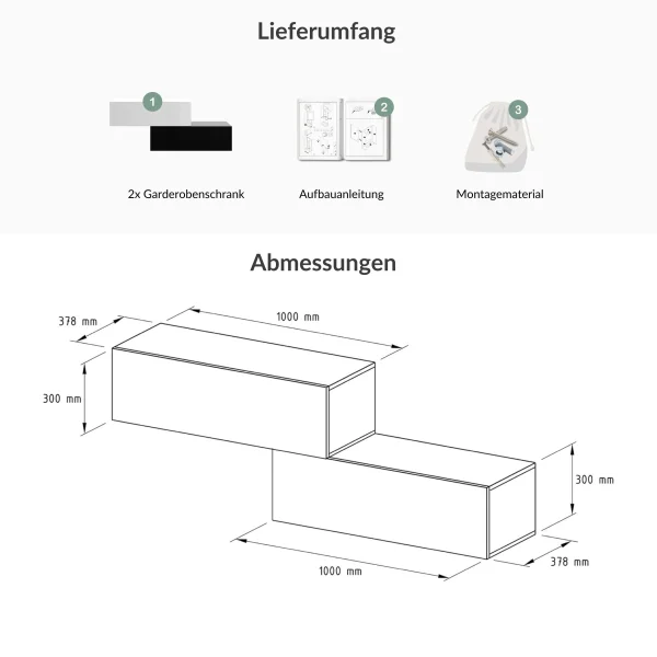 Muebles de recibidor: perchero con 2 armarios colgantes de 100 cm, negro/blanco