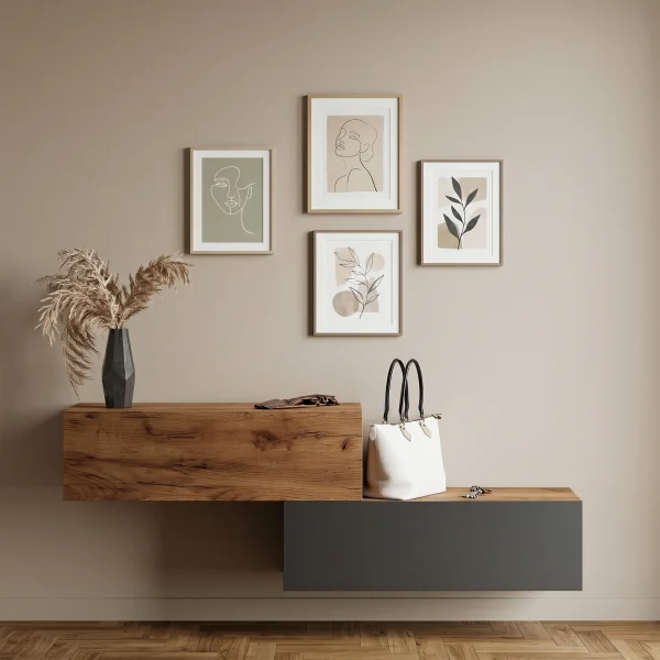 Meuble dentrée, penderie, 2 armoires suspendues de 100 cm, chêne doré / chêne doré - anthracite