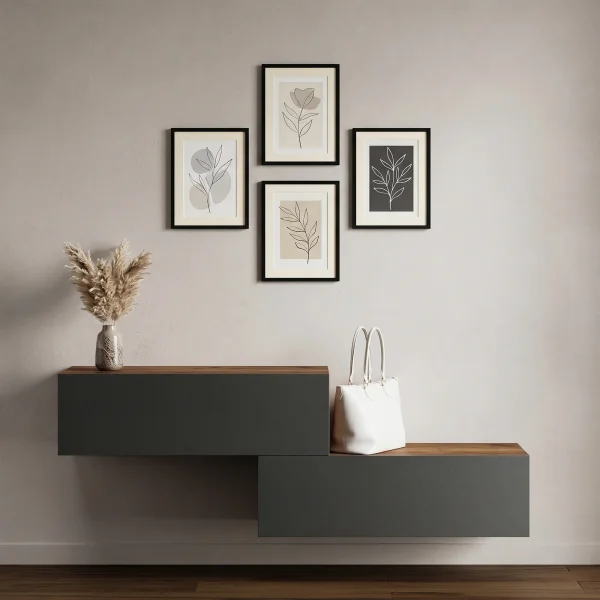Muebles de pasillo: perchero con 2 armarios colgantes de 100 cm, roble dorado / antracita