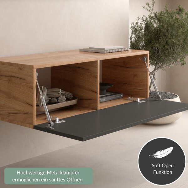 Flur Möbel Garderobe 2x Hängeschrank 100 cm Gold Eiche / Anthrazit