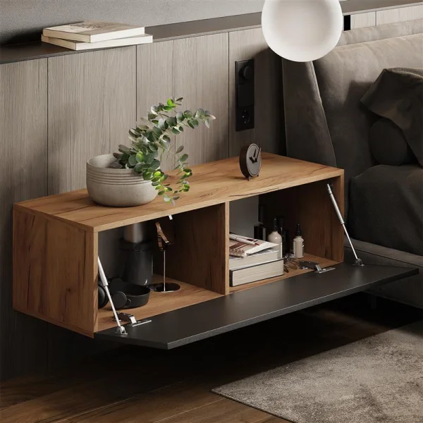 Bedroom nightstand cabinets 2x 100 cm gold oak / anthracite