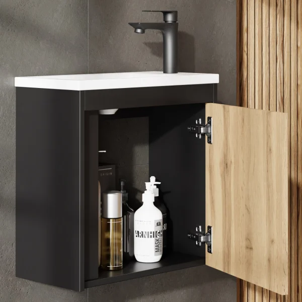 Waschtisch inkl. Waschbecken schwarz matt / wotan eiche 50cm