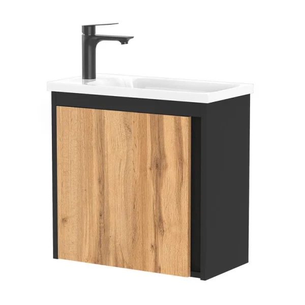 Waschtisch inkl. Waschbecken schwarz matt / wotan eiche 50cm
