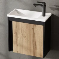 Meuble-lavabo avec vasque, noir mat / chêne Wotan,...