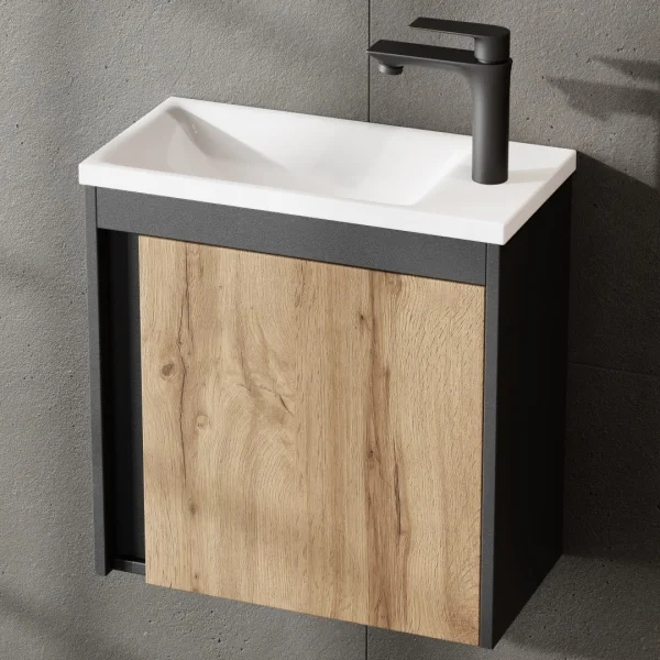 Waschtisch inkl. Waschbecken grau matt / wotan eiche 50cm
