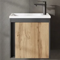 Vanity unit with sink, matte gray / Wotan oak, 50 cm