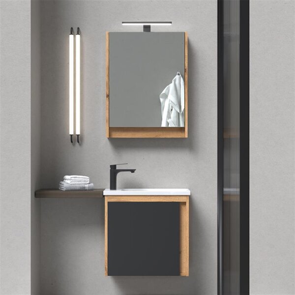 Badmöbel Set 50cm Waschtischunterschrank mit Spiegelschrank