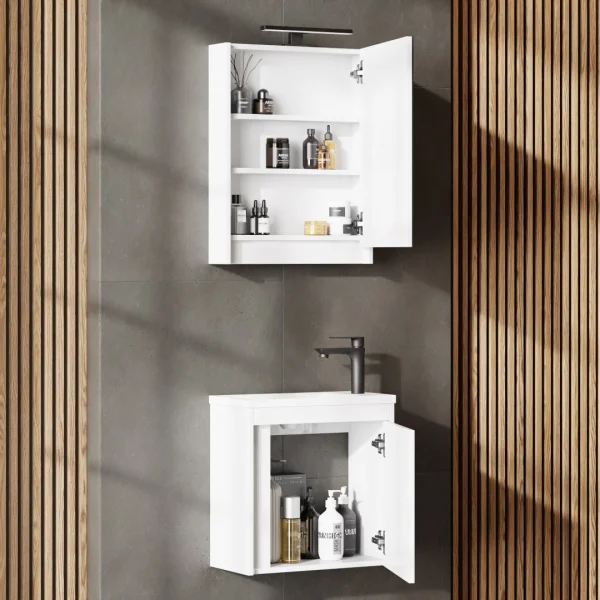 Ensemble de meubles de salle de bains avec meuble-lavabo, vasque et armoire de toilette à LED de 50 cm, plusieurs coloris disponibles