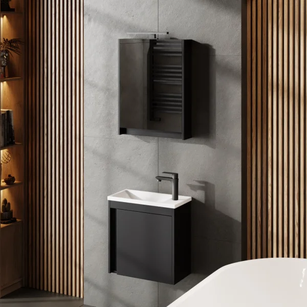 Ensemble de meubles de salle de bains avec meuble-lavabo, vasque et armoire de toilette à LED de 50 cm, plusieurs coloris disponibles