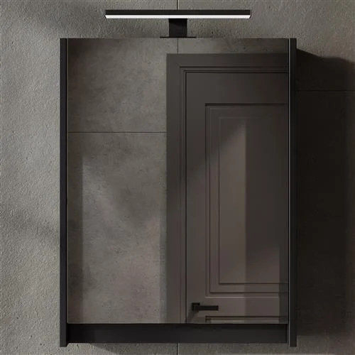 Ensemble de meubles de salle de bains avec meuble-lavabo, lavabo et armoire de toilette à LED, noir mat, 50 cm