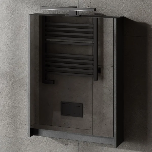 Bathroom furniture set with vanity unit, including sink and LED mirror cabinet, Matte Gray / Wotan Oak, 50 cm