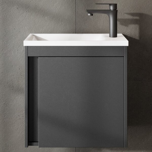 Badmöbel Set mit Waschtisch inkl. Waschbecken und LED-Spiegelschrank Grau matt 50 cm