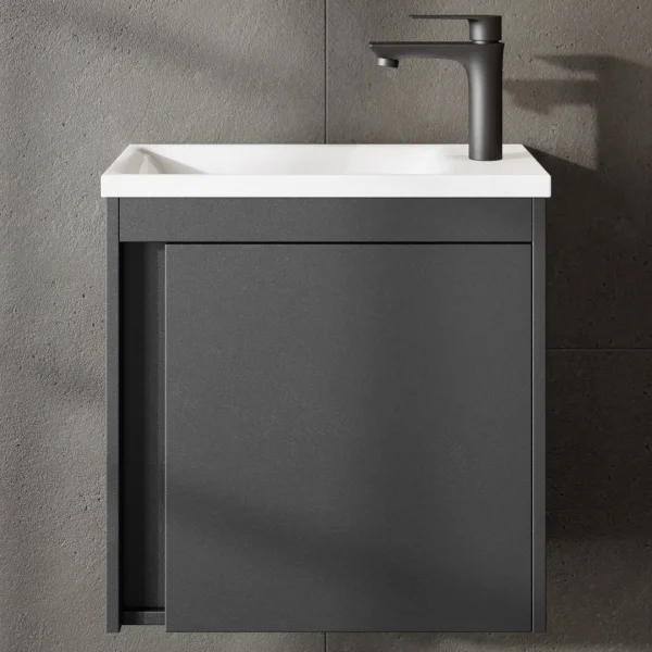 Badmöbel Set mit Waschtisch inkl. Waschbecken und LED-Spiegelschrank Grau matt 50 cm