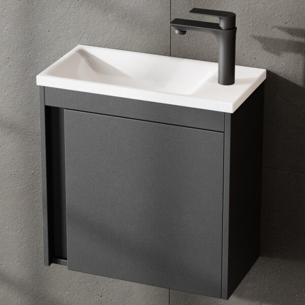 Badmöbel Set mit Waschtisch inkl. Waschbecken und LED-Spiegelschrank Grau matt 50 cm