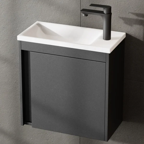 Badmöbel Set mit Waschtisch inkl. Waschbecken und LED-Spiegelschrank Grau matt 50 cm