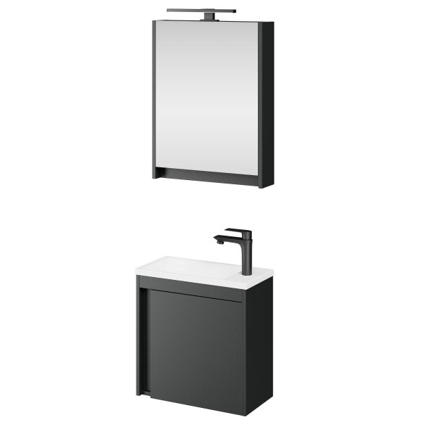 Badmöbel Set mit Waschtisch inkl. Waschbecken und LED-Spiegelschrank Grau matt 50 cm