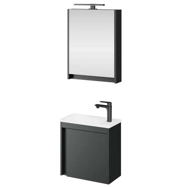 Badmöbel Set mit Waschtisch inkl. Waschbecken und LED-Spiegelschrank Grau matt 50 cm