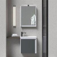 Badmöbel Set 50cm Waschtischunterschrank mit Spiegelschrank Weiß Hochglanz / Grau matt