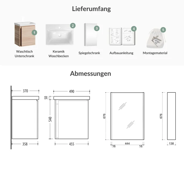 Badmöbel-Set mit Spiegelschrank 50cm (Sonoma Eiche)