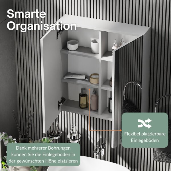 Spiegelschrank Merkur ohne Leuchte - weißgrau, 60 cm