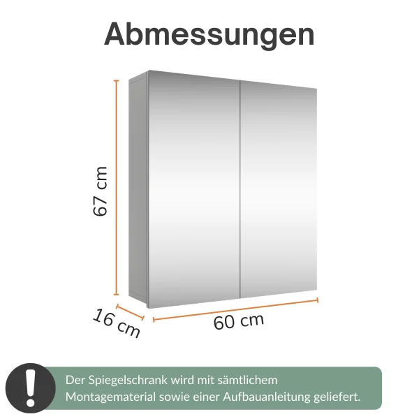 Spiegelschrank Merkur ohne Leuchte - weißgrau, 60 cm