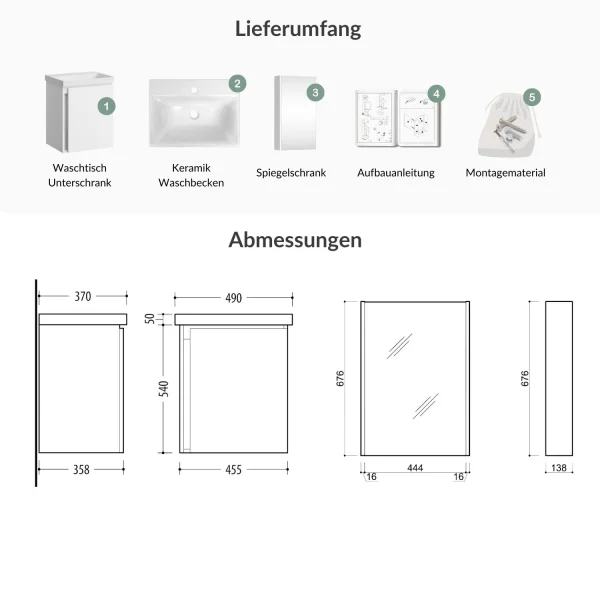 Badmöbel-Set mit Spiegelschrank 50cm (Weiß)