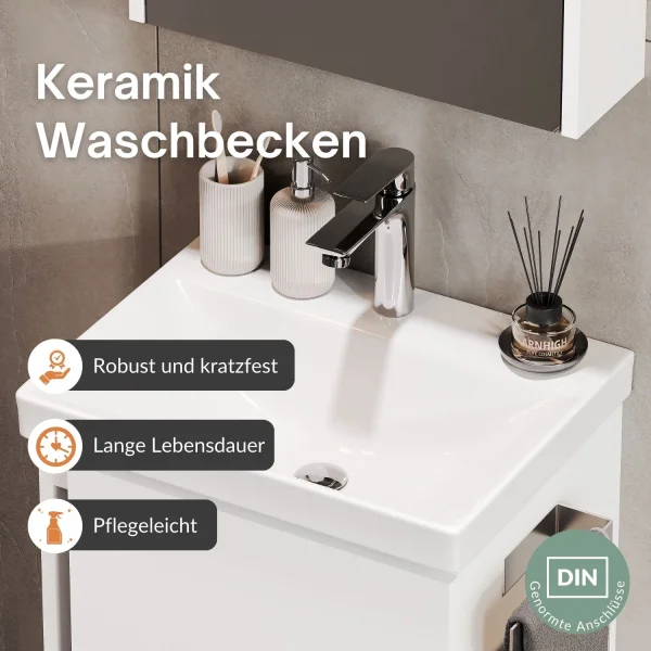 Badmöbel-Set mit Spiegelschrank 50cm (Weiß)