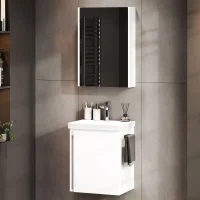 Bathroom Furniture Set with 50-cm Mirror Cabinet (White)