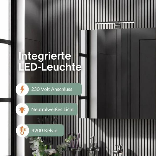 Spiegelschrank Merkur, weißgrau, 60 cm, mit LED-Leuchte in chrom