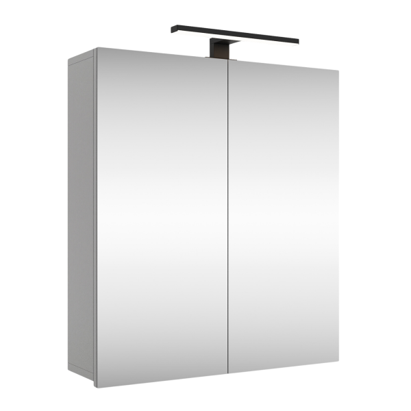 Spiegelschrank Merkur, weißgrau, 60 cm, mit LED-Leuchte in schwarz