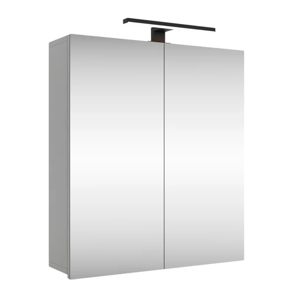 Spiegelschrank Merkur, weißgrau, 60 cm, mit LED-Leuchte in schwarz