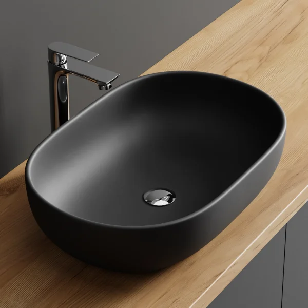 Aufsatzwaschbecken oval 60 cm - weiß hochglanz, schwarz matt, gold oder marmor weiß