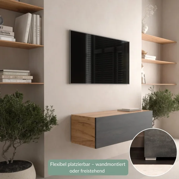 TV Board WEST Gold Oak / Charcoal Black 100 cm