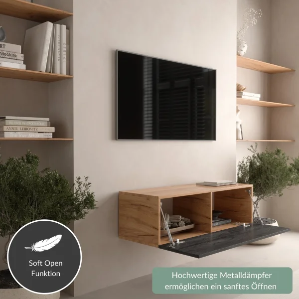 TV Board WEST Gold Oak / Charcoal Black 100 cm