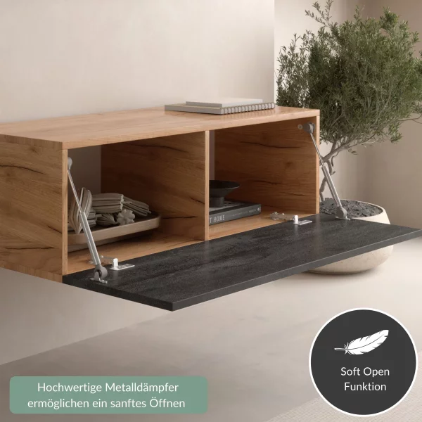 Flur Möbel Garderobe Hängeschrank 100 cm Gold Eiche / Schwarz Charcoal