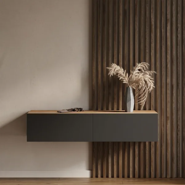 Flur Möbel Garderobe Hängeschrank 140cm einzeln Gold Eiche / Anthrazit