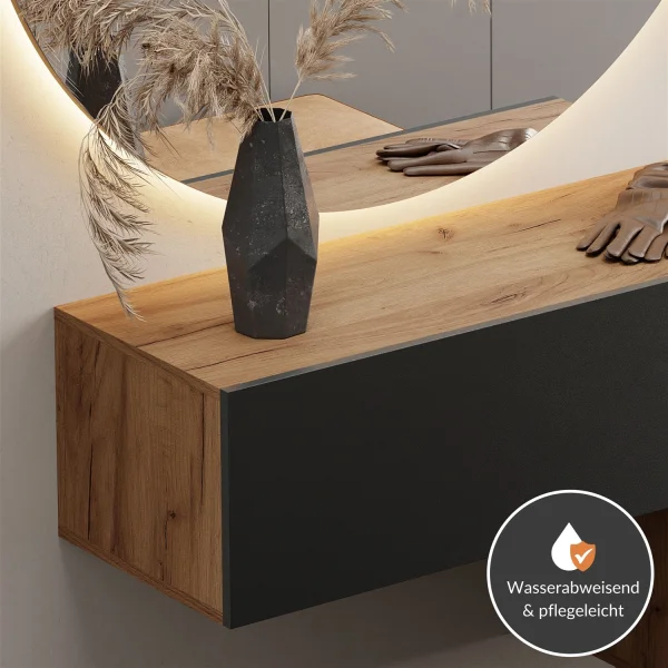 Flur Möbel Garderobe Hängeschrank 140cm einzeln Gold Eiche / Anthrazit