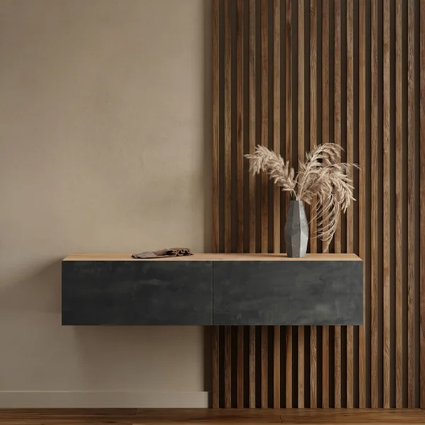 Hallway Furniture Coat Rack Wall Cabinet 140 cm Single Gold Oak / Charcoal Black