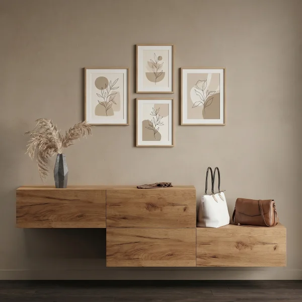Meuble dentrée, penderie murale 140 cm, double, chêne doré