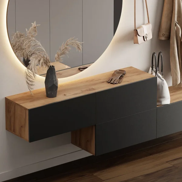 Meuble dentrée, penderie murale 140 cm, double, chêne doré / anthracite