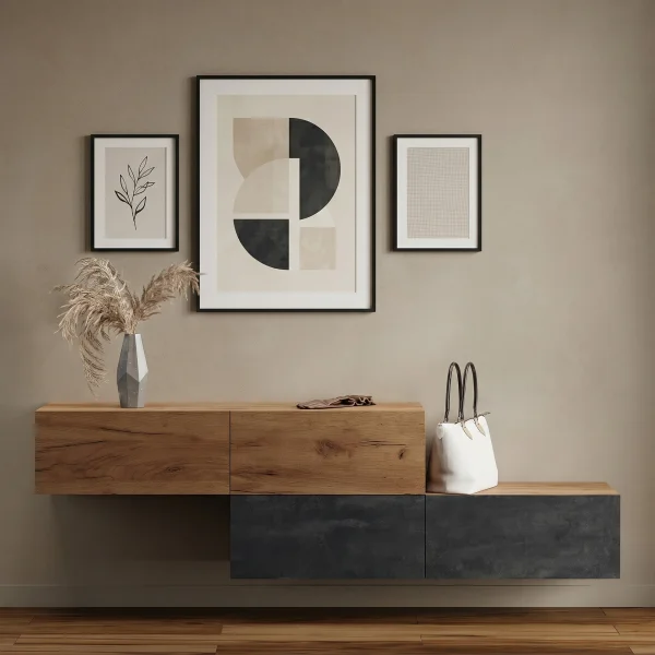 Mobili per lingresso - Appendiabiti a muro doppio da 140 cm, rovere dorato / nero carbone - rovere dorato