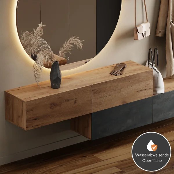 Mobili per lingresso - Appendiabiti a muro doppio da 140 cm, rovere dorato / nero carbone - rovere dorato