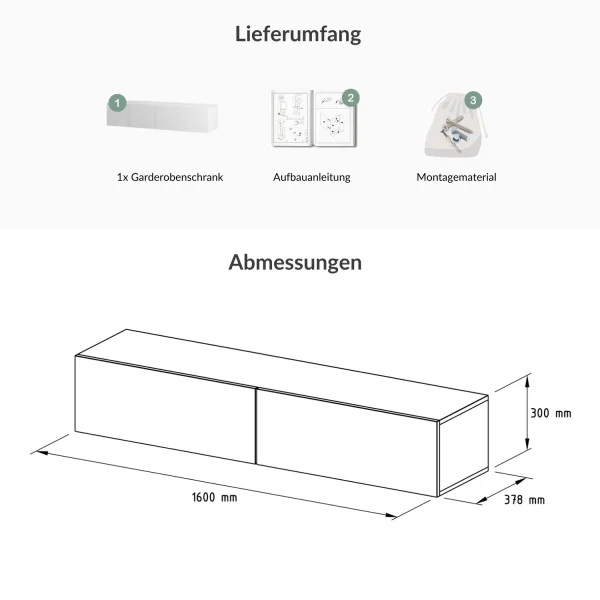 Hallway Furniture: 160 cm White Wall-Mounted Coat Rack (Single Unit)
