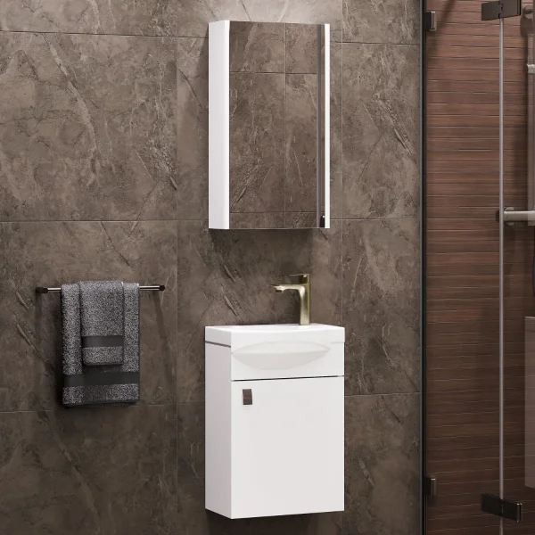 Badmöbel Set mit Waschtisch inkl. Waschbecken und Spiegelschrank 40 cm, weiß