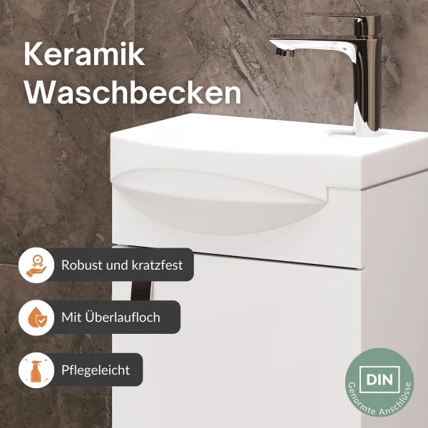 Badmöbel Set mit Waschtisch inkl. Waschbecken und Spiegelschrank 40 cm, weiß