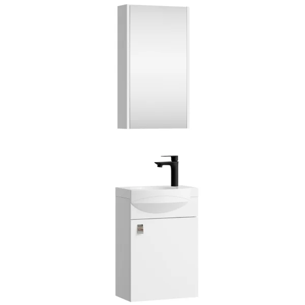 Badmöbel Set mit Waschtisch inkl. Waschbecken und Spiegelschrank 40 cm, weiß