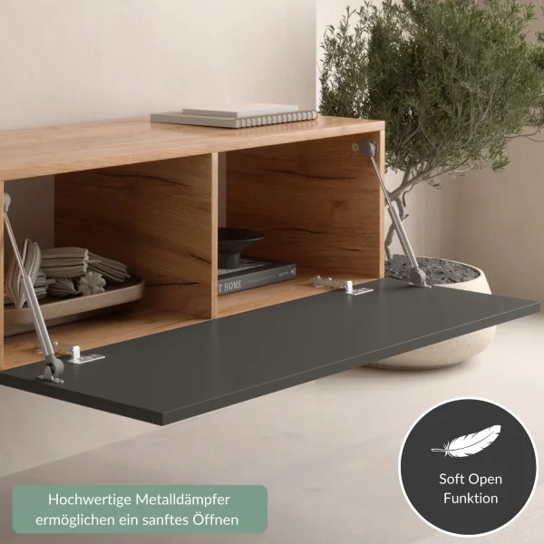 Flur Möbel Garderobe Hängeschrank 160cm einzeln Gold Eiche / Anthrazit